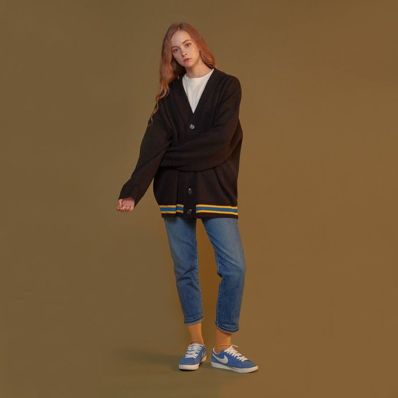 THREE LINES KNIT CARDIGAN_BLACK