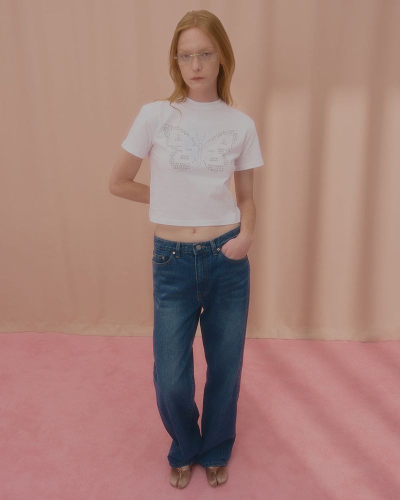 TEXT BUTTERFLY CROP TSHIRT-WHITE