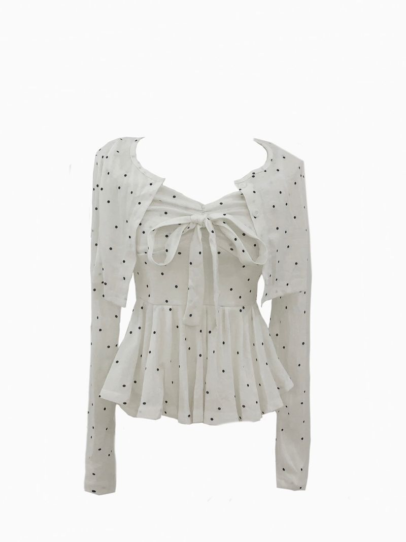 Dot Ribbon Top & Cardigan