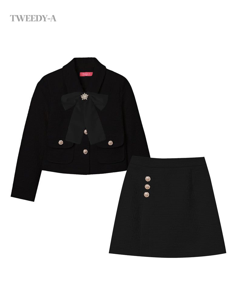 Basic Tweed Jacket - Skirt Two Piece BLACK