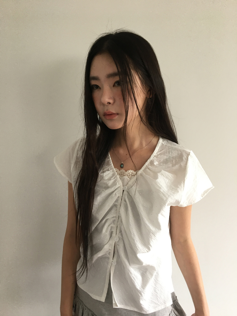 Wing Dot Shirring Blouse (2color)