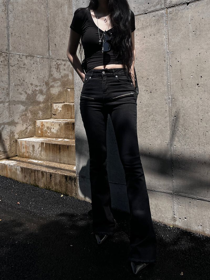 black zipper bootcut denim