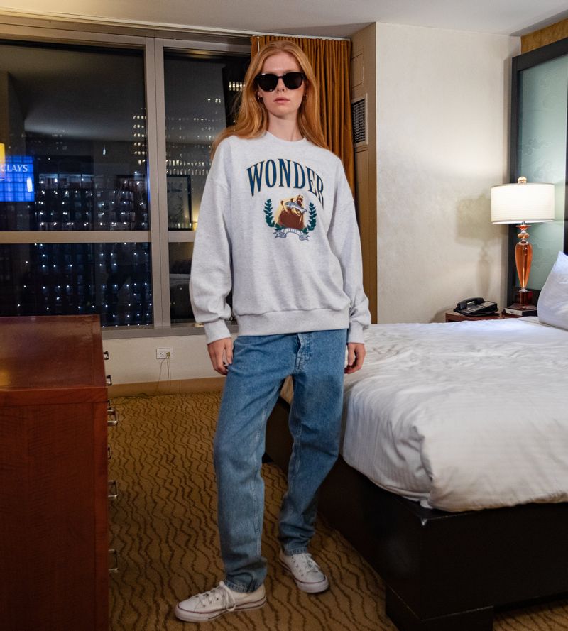 wonder visitor（ワンダービジター）の「Bear salmon sweat-shirt [melange]（Tops）」