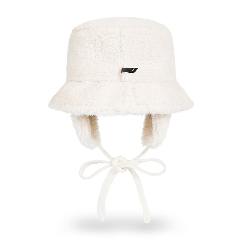 VARZAR Safety Pin Sherpa Fur Flap Bucket Hat / Ivory