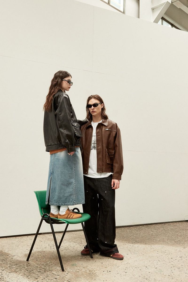 Vegan Leather Pocket blouson - BROWN