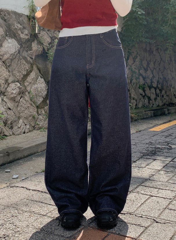 Non-Fade Back Line Wide Denim Pants