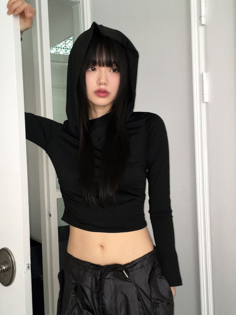 Bloomer draped slim crop hooded sweatshirt