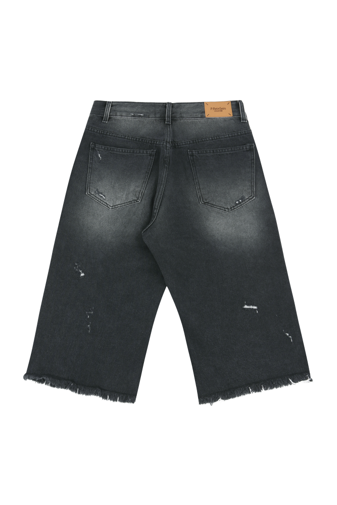 Vintage damaged black denim bermuda pants