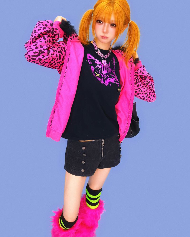 wink hot-pink leopard fur jumper