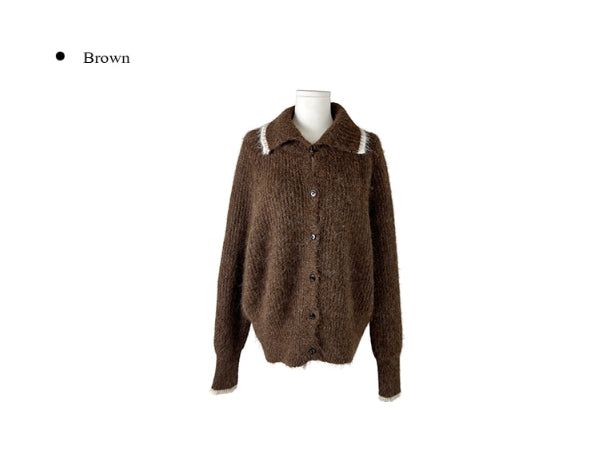 Ruggie Color Matching Collar High Neck Button Knit
