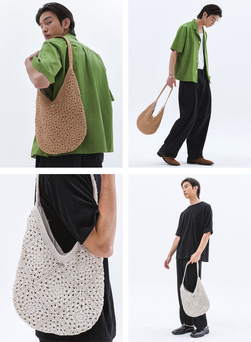 Floral Crochet Round Shoulder Bag_Beige  