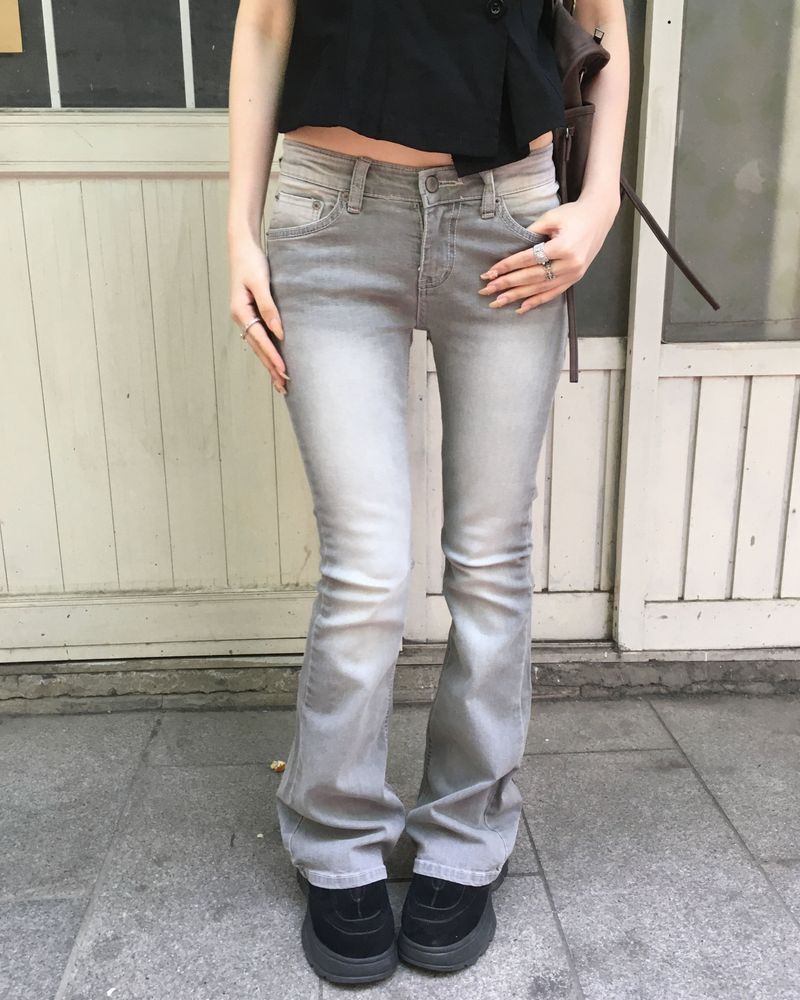 Grey lowrise boots cut pants