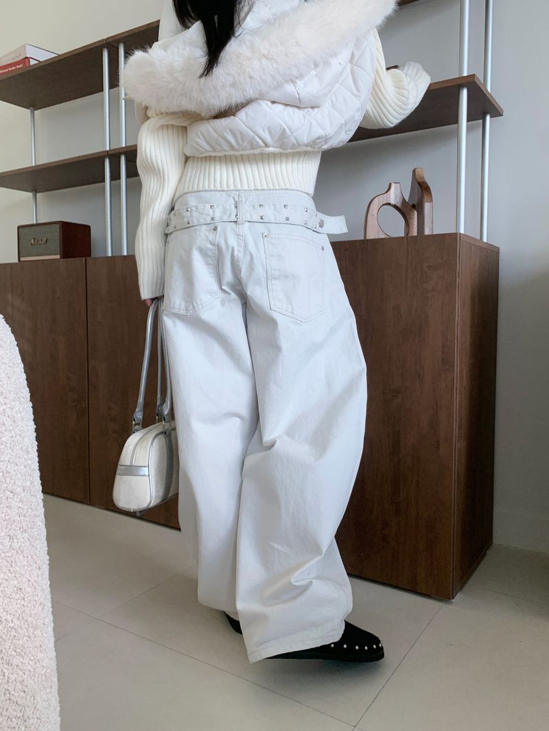 スティールフレイムメタルスタッズバルーンフィットワイドロングパンツ (2 colors)