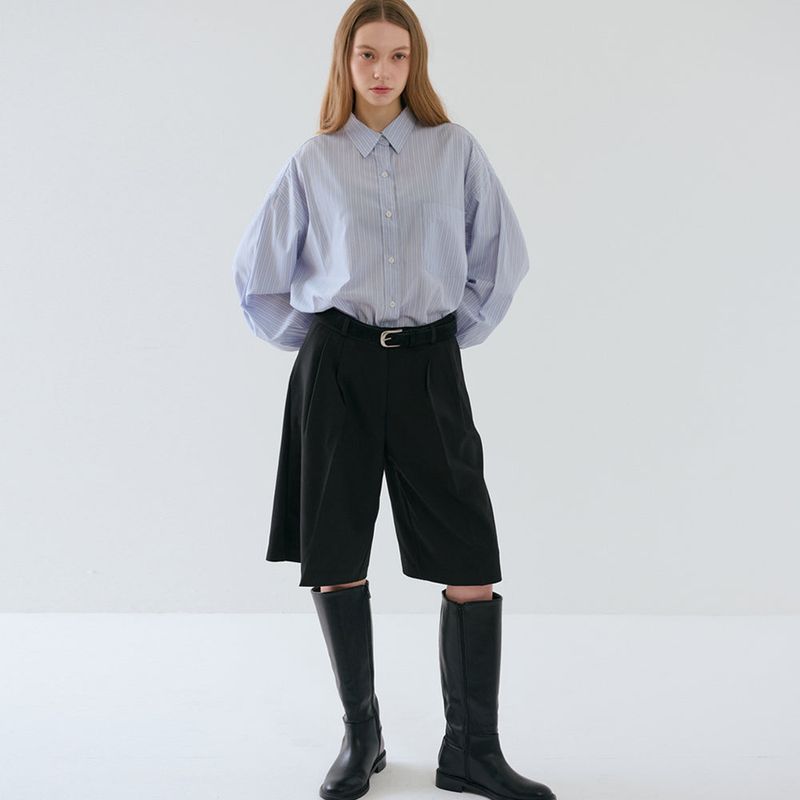 Two-Tuck  Bermuda Pants Black