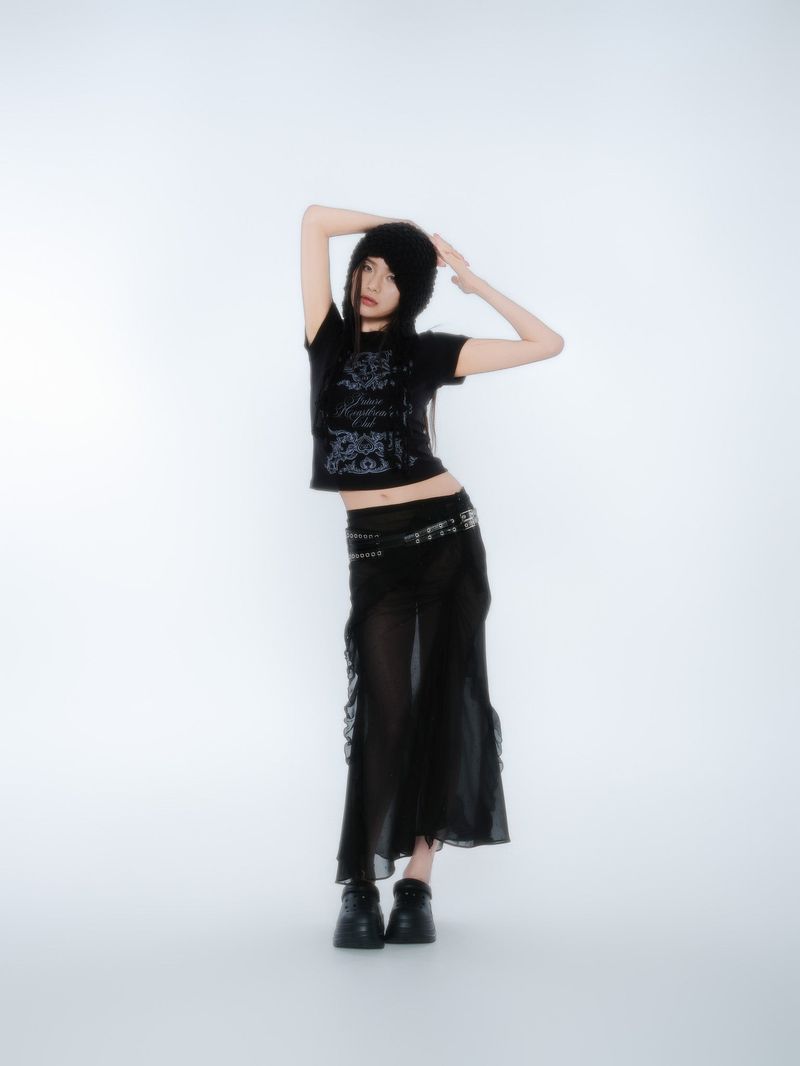 SILHOUETTE RUFFLE MAXI SKIRT [BLACK]