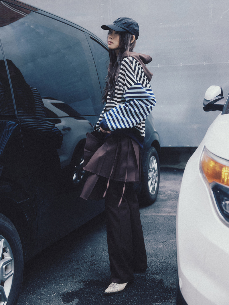 Colorblock Hoodie Indigo Stripe