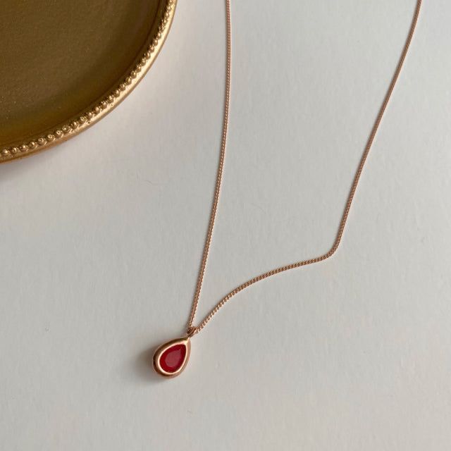 rr Silver 925 Rose Gold Natural Ruby Stone Water Drop Daily Necklace