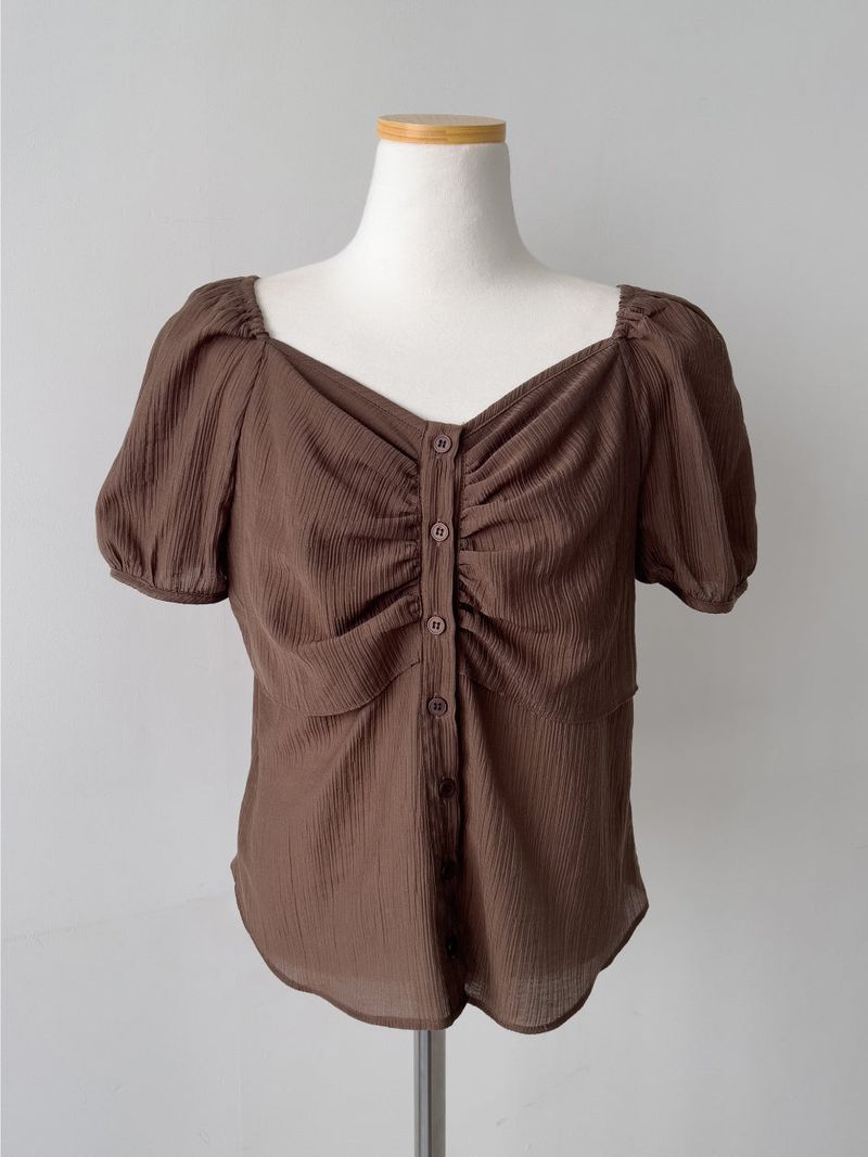 Besque Shirred Short Sleeve Blouse