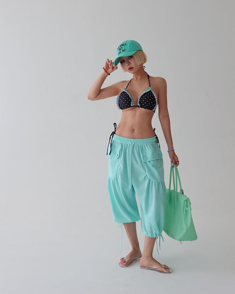 Mint chocolate dot frill bikini