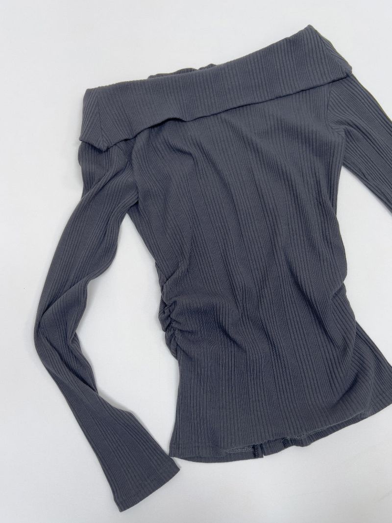 Slit Ribbed Off-Shoulder T-Shirt