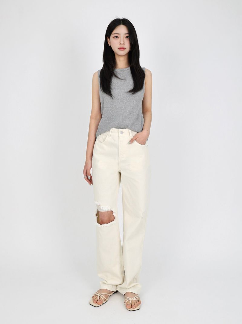 DESTROYED SLIM WIDE FIT DYING PANTS_ Cream White code 6836