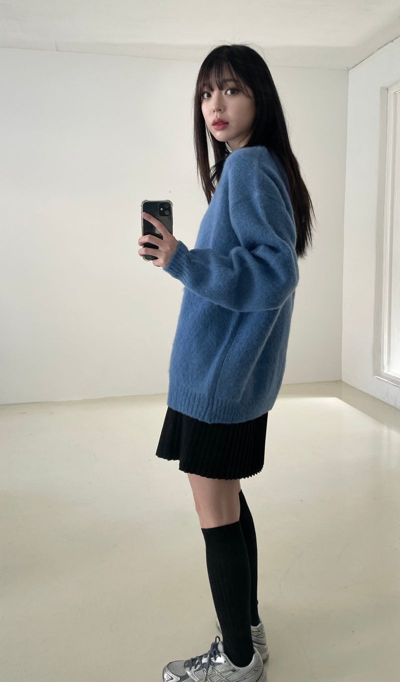Blue Mohair V neck Knit 