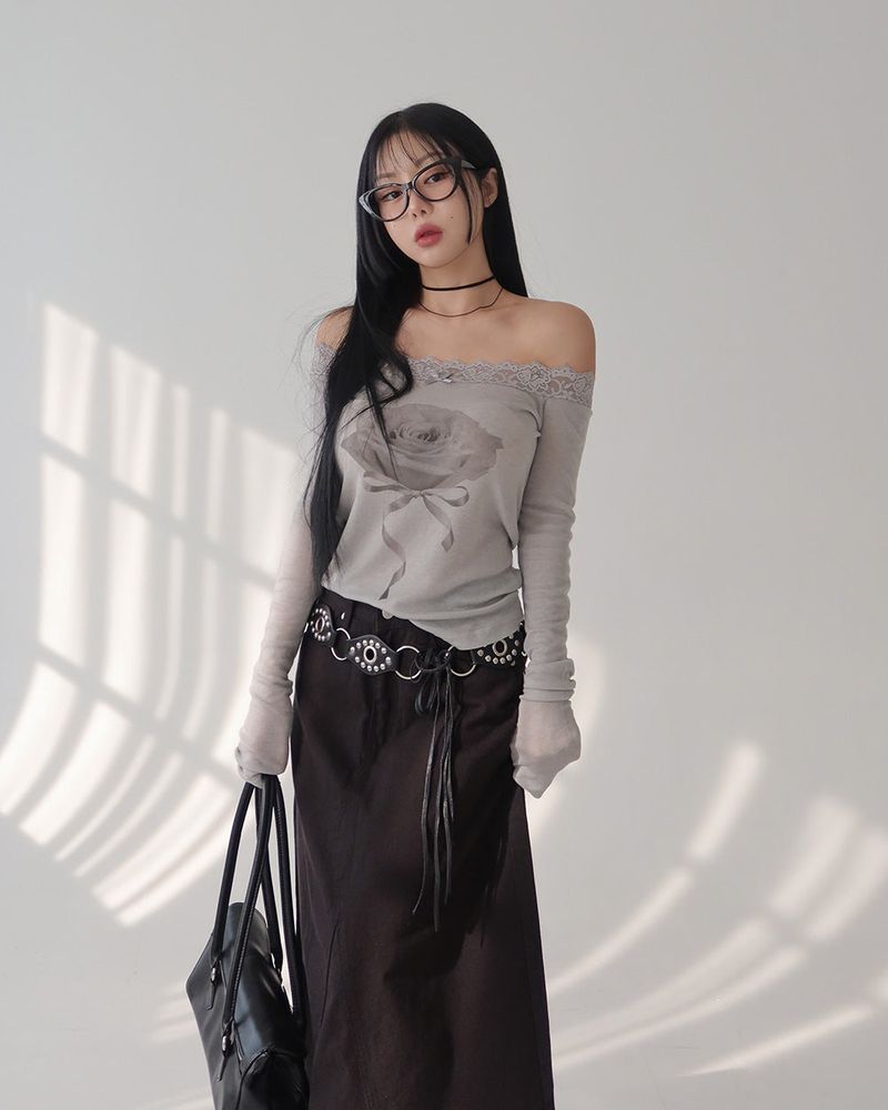 rose lace off-shoulder T-shirt
