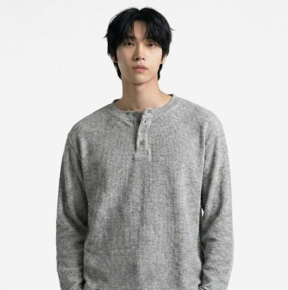UNDEROFF（アンダーオフ）の「Waffle Crop Henley Neck T-shirt Melange（Tops）」