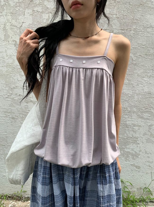 Micelle button balloon layered strap sleeveless