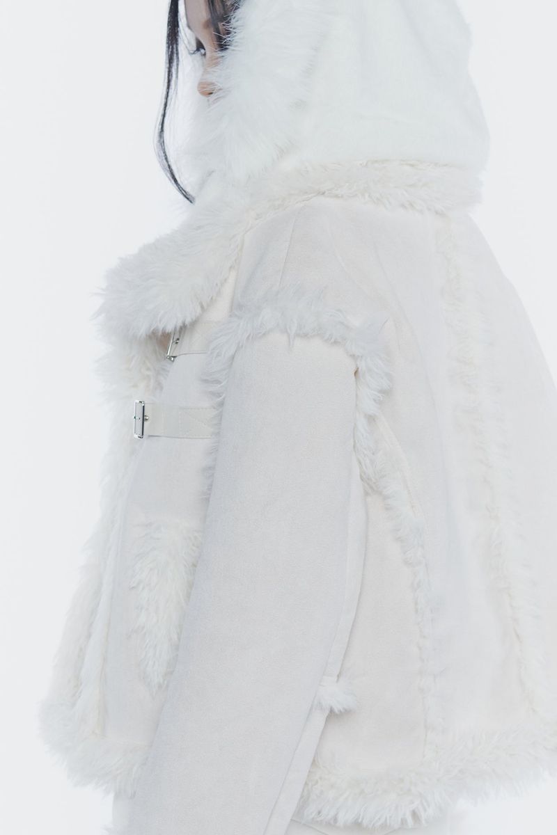 LUNA BELTED SHEARLING JACKET cream