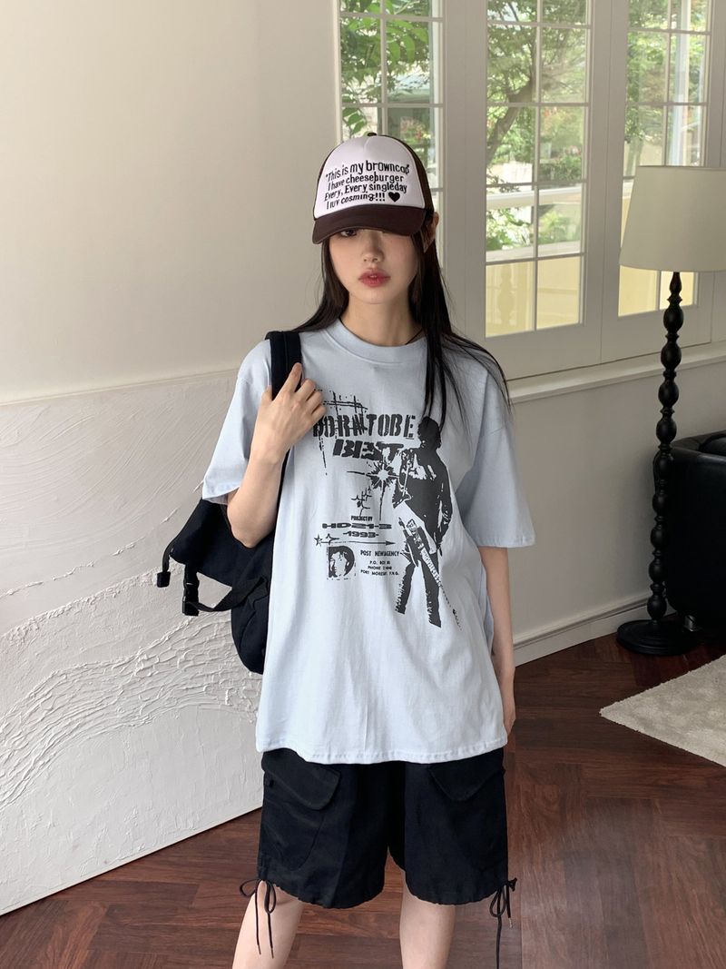 Bontu Summer Printed Overfit Short Sleeve T-Shirt