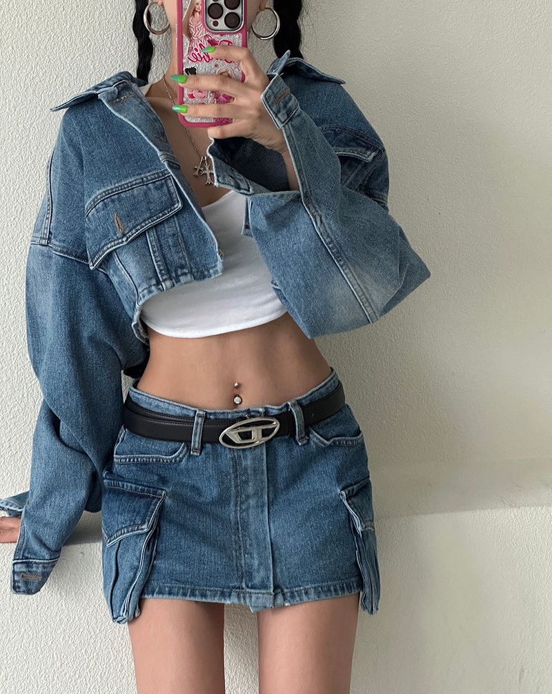 Wafer pocket cropped jean jacket