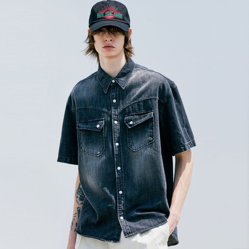 WASHED DENIM WESTERN SHIRT BLACK
