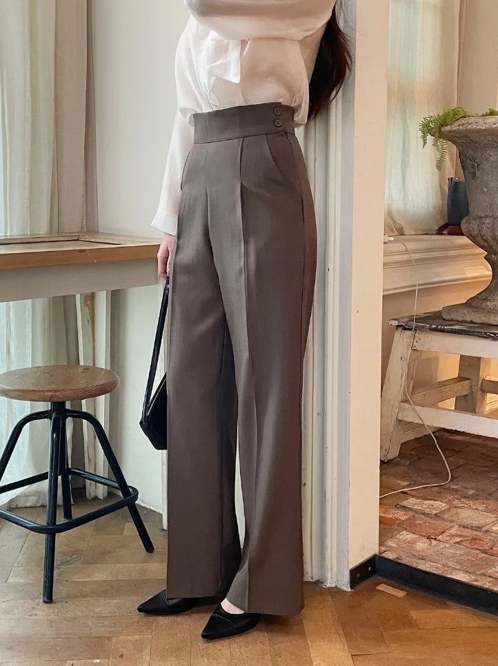 Bette High Waist Two-Button Pintuck Wide Slacks
