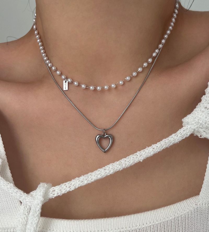 Hui Space Heart Stainless Steel Snake Strap Coin Layered Necklace