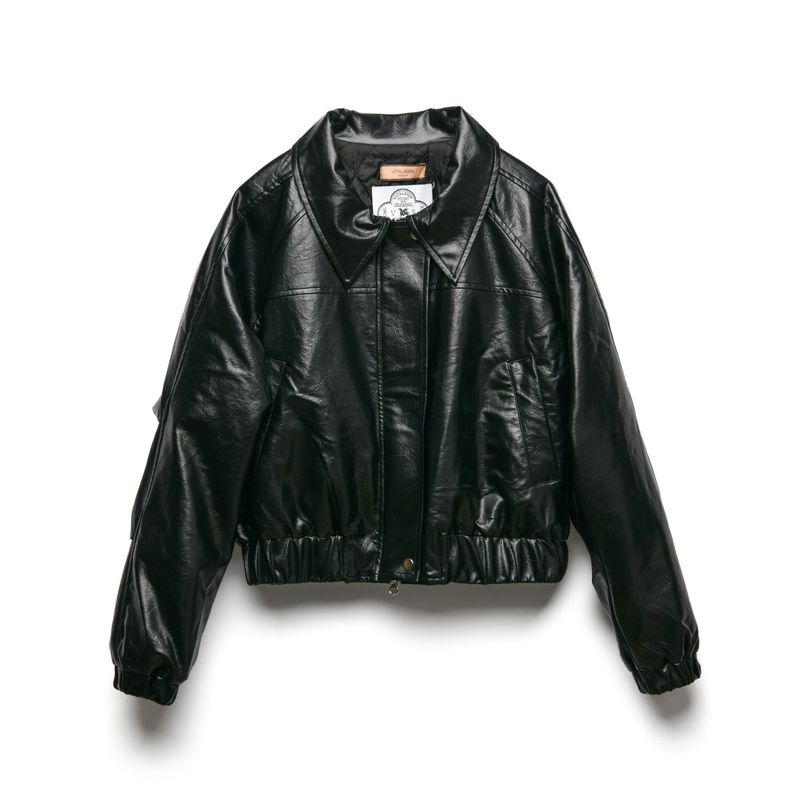 [LINE] Collar Crop Leather Jacket