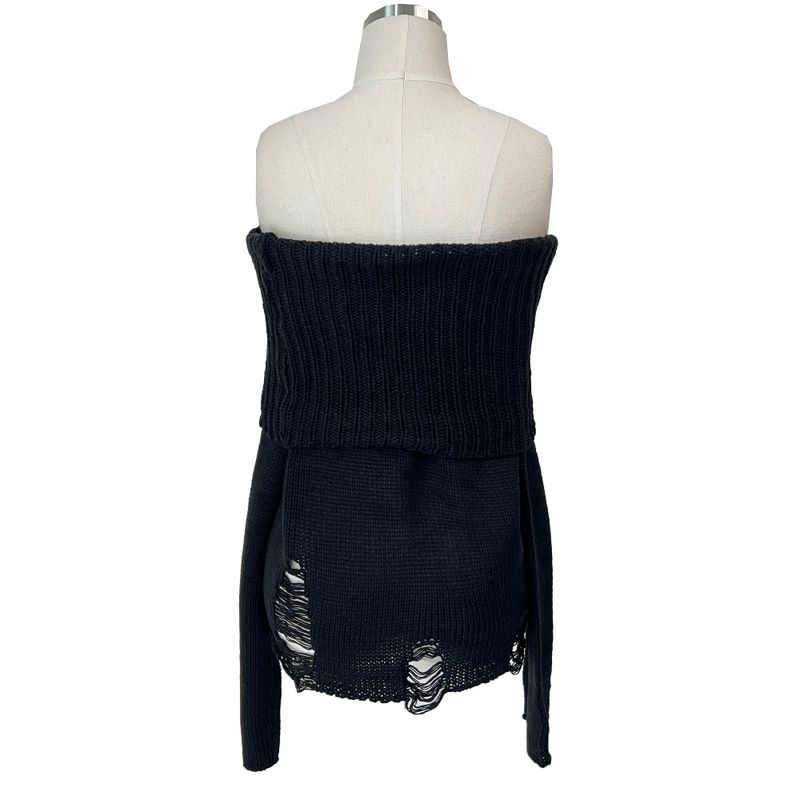 Damage Off-Shoulder Long Sleeve Knit (4 Colors)