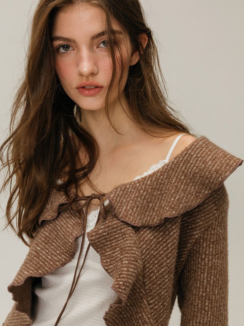 FRILL STRAP CARDIGAN / BROWN