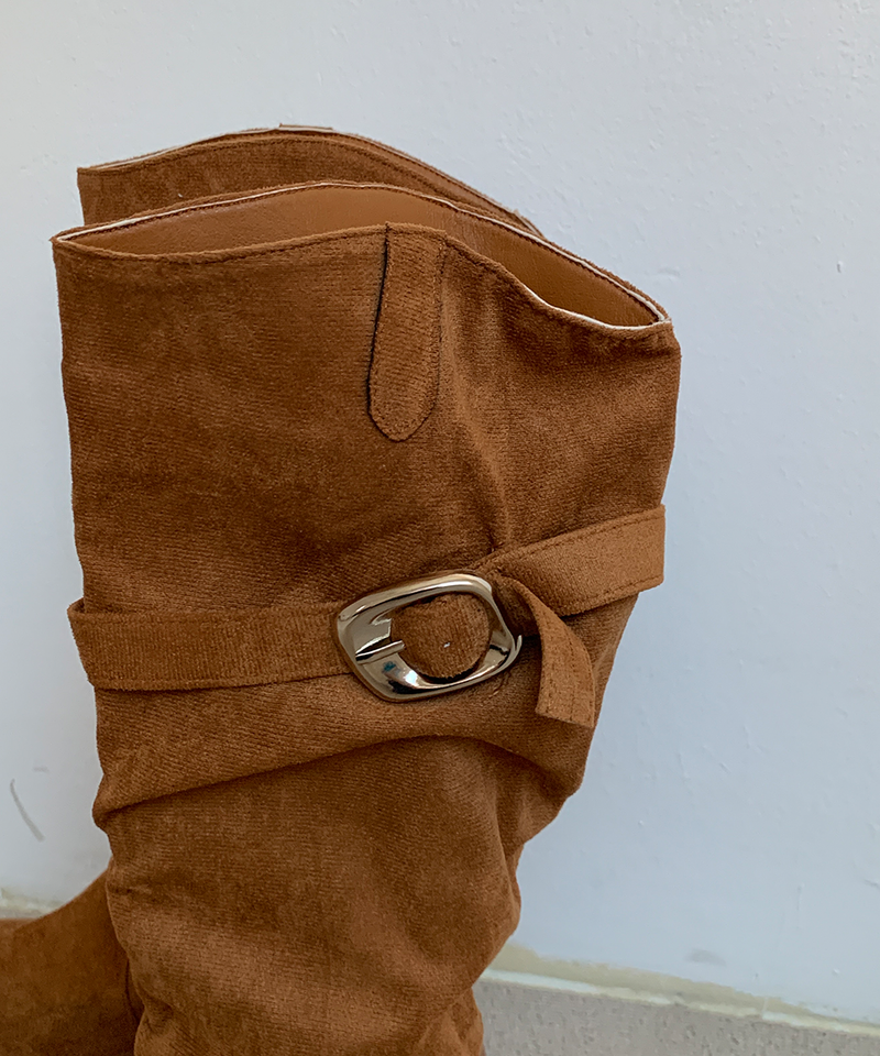 line suede buckle slouch long bootS