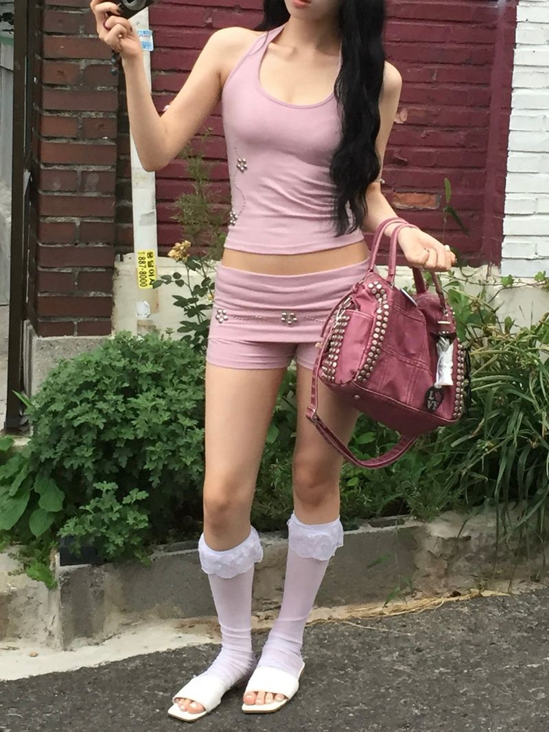 Flower Stud Fold Shorts(Skirt)