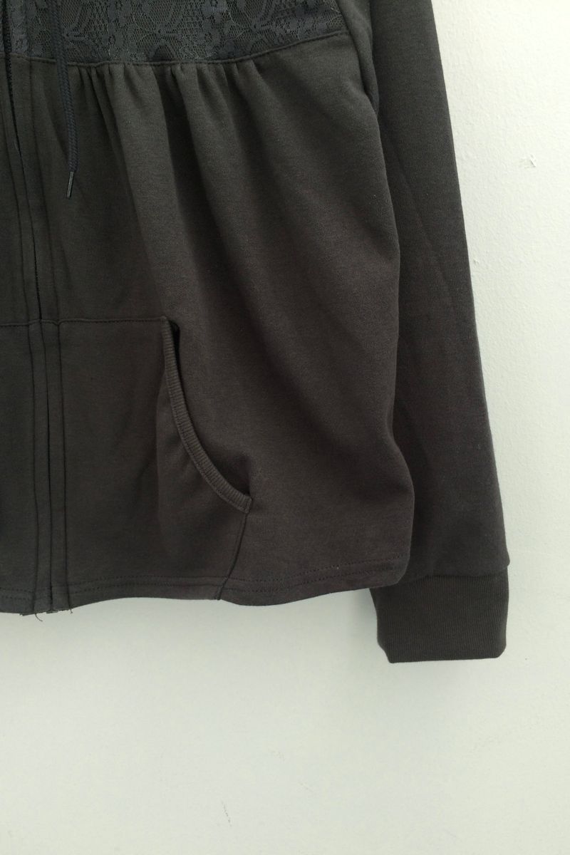 Flower Lace Half-Shirring Hooded Zip-Up