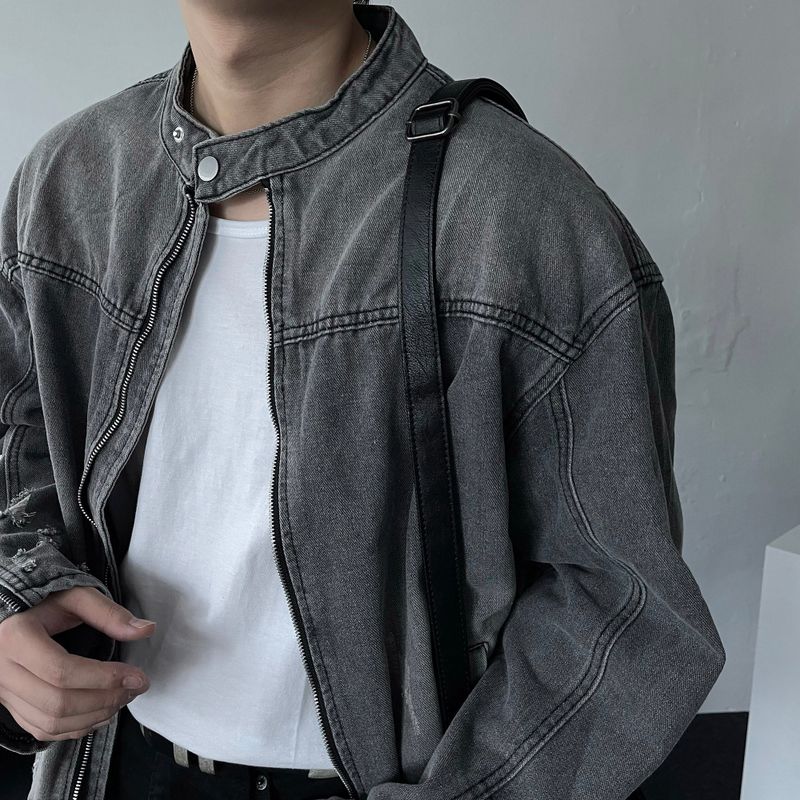 Gray Damage Black Jeans Jacket (D784205639992)