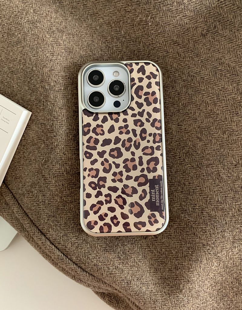 [MADE]ブラウンレオパード シルバーエポキシバンパー iPhoneケース