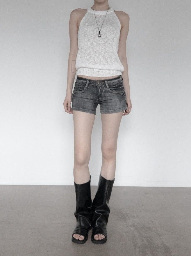 mnem（ムネム）の「Fade pocket raw denim shorts（Pants）」