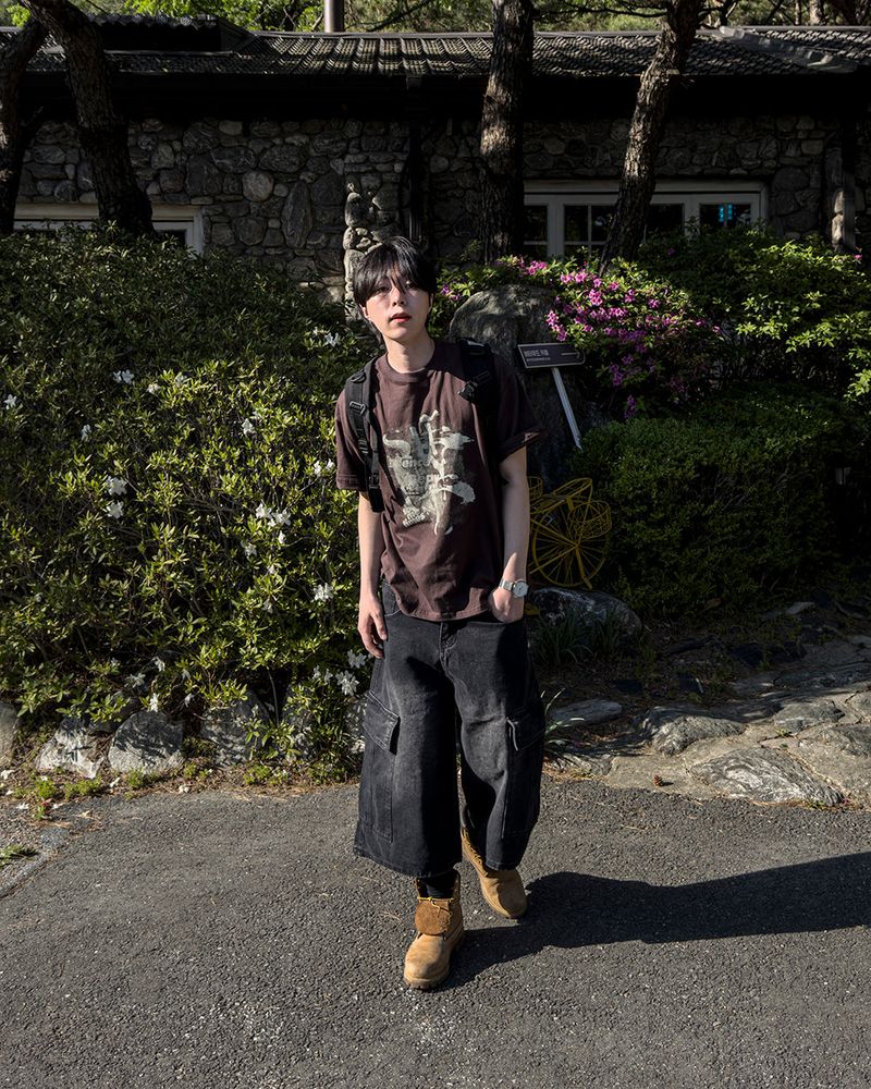 Kazen Washed Cargo Bermuda Denim Pants