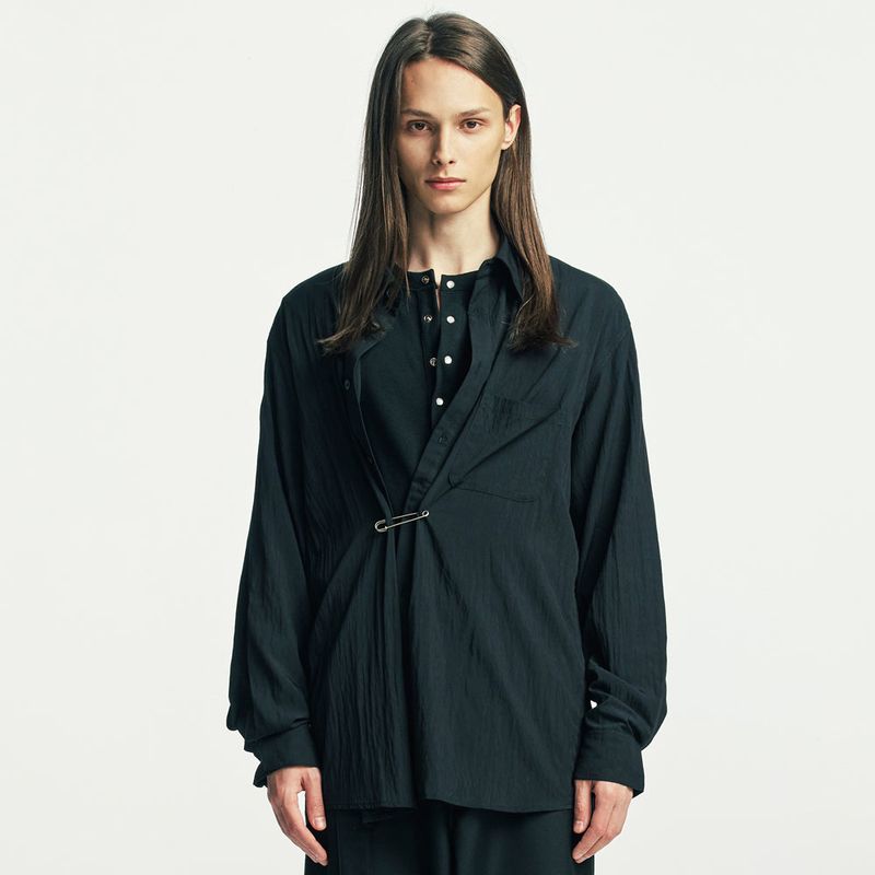 wrap pin drape shirt black