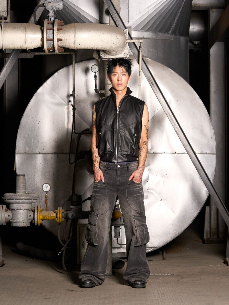 FULLOFSSUN（フルオブサン）の「Circle Washing Denim Cargo Pants (Black)（Pants）」