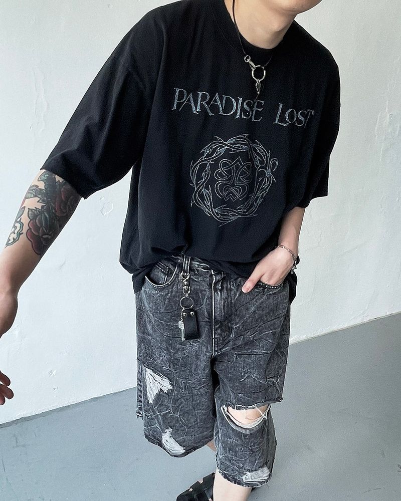 Pulse putty vintage denim Bermuda pants (Black)