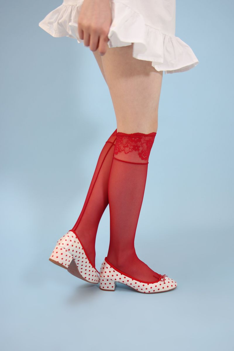 flower point half stockings (red)