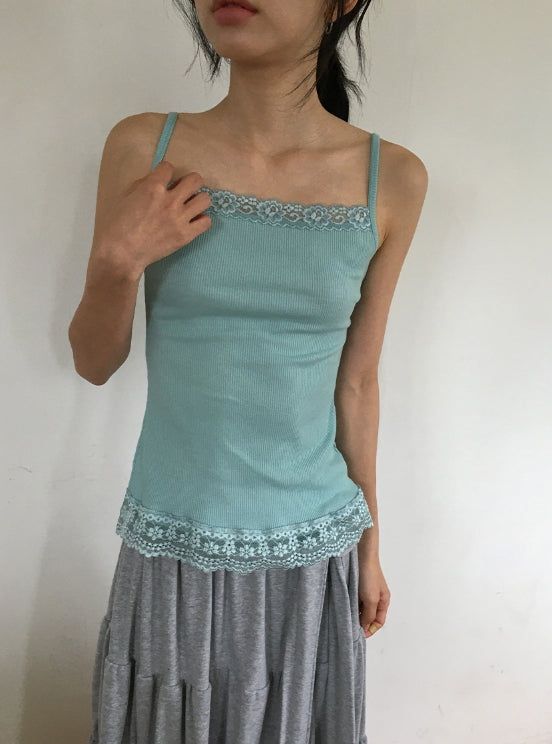 Yoka Lace Ribbed Layered String Sleeveless